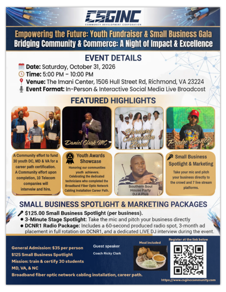 CSGINC COMMUNITY TECHNICAL TRADE TRAINING COMMUNITY DEVELOPMENT CORPORRATION EMPOWERING THE FUTURE YOUTH FUNDRAISER @ SMALL BUSINESS GALA